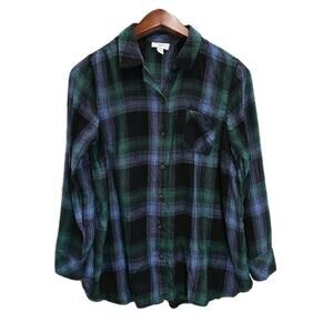 J Jill Womens S Petite Plaid Soft Flannel Button-Up Shirt Tencel Cabincore Cozy
